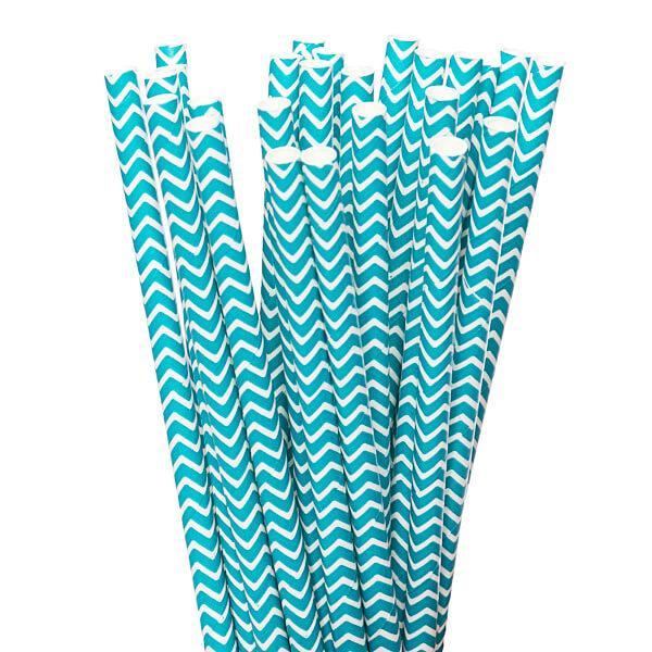 Paper 7.75-Inch Drinking Straws - Dark Teal Chevron Stripes: 25-Piece Pack