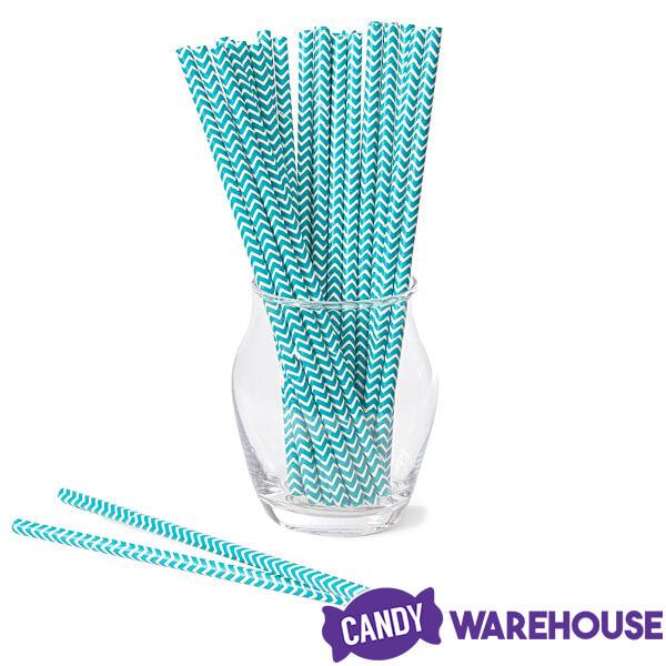 Paper 7.75-Inch Drinking Straws - Dark Teal Chevron Stripes: 25-Piece Pack