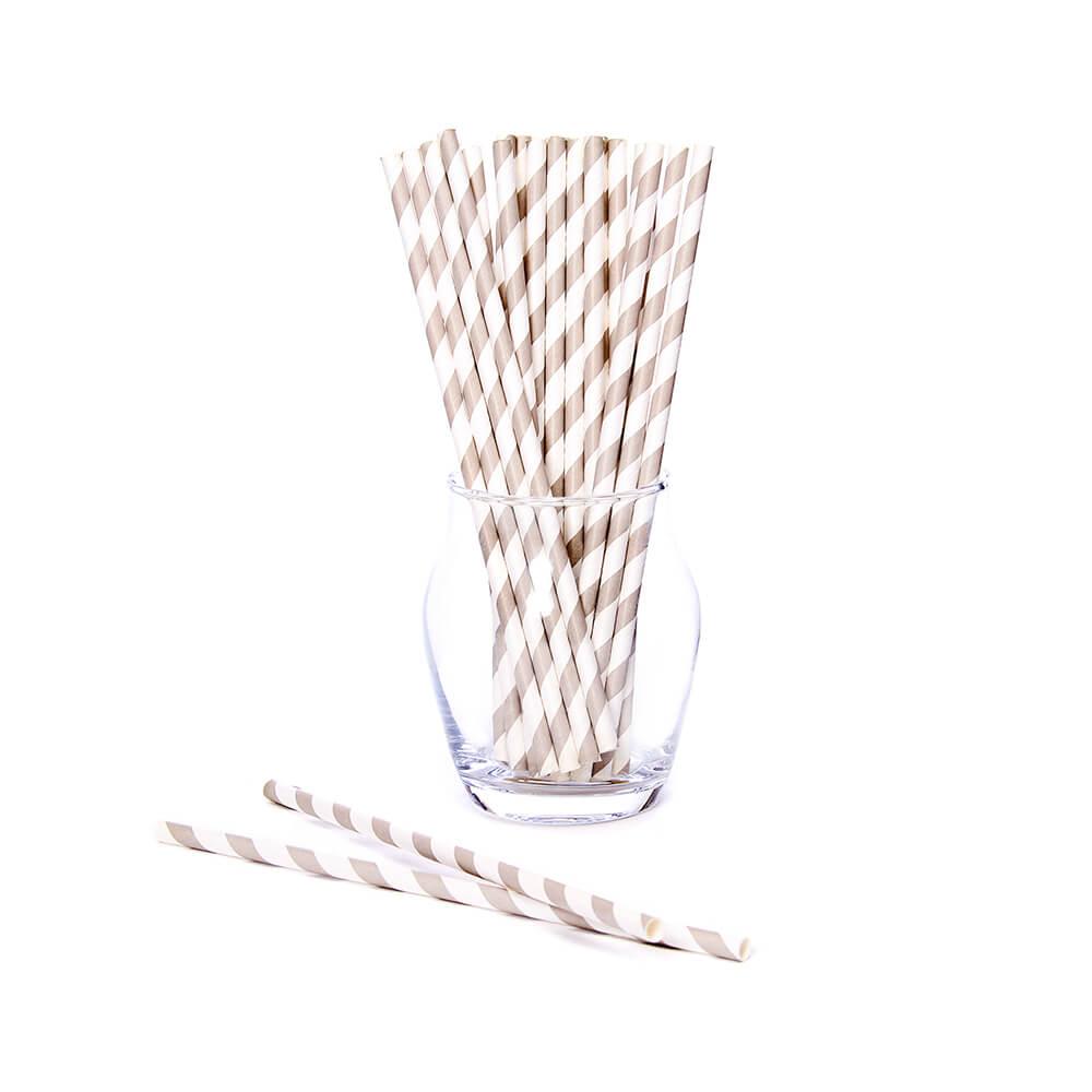 Paper 7.75-Inch Drinking Straws - Grey Stripes: 25-Piece Pack - Candy Warehouse