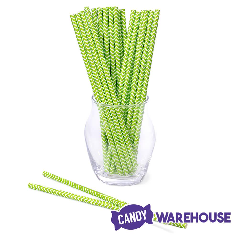 Paper 7.75-Inch Drinking Straws - Jasmine Green Chevron Stripes: 25-Piece Pack - Candy Warehouse