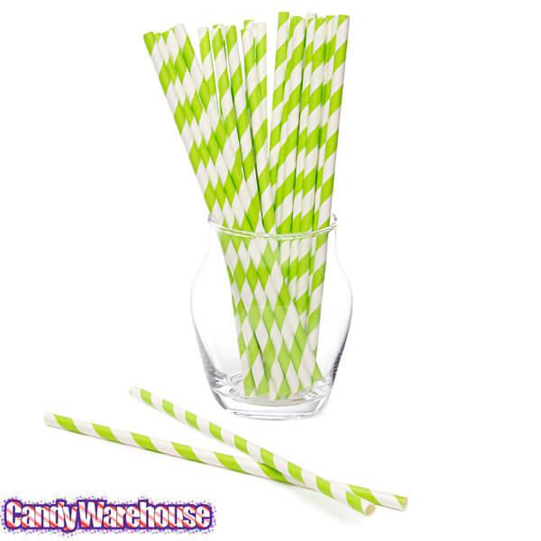 Paper 7.75-Inch Drinking Straws - Jasmine Green Stripes: 25-Piece Pack - Candy Warehouse