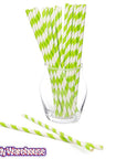 Paper 7.75-Inch Drinking Straws - Jasmine Green Stripes: 25-Piece Pack - Candy Warehouse