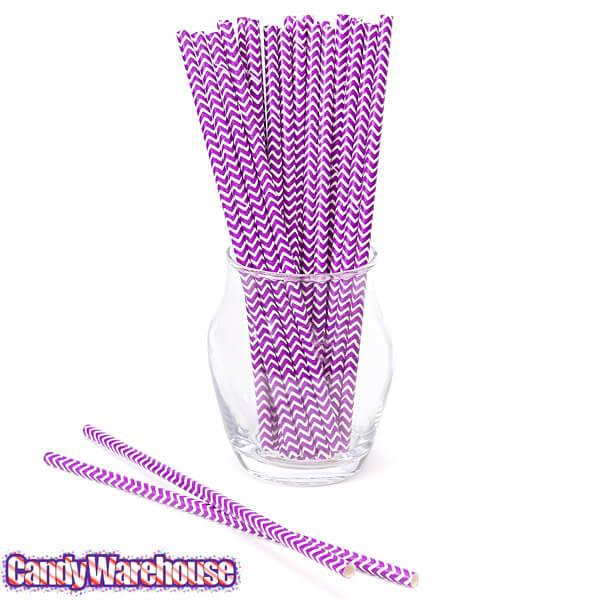 Paper 7.75-Inch Drinking Straws - Lavender Chevron Stripes: 25-Piece Pack