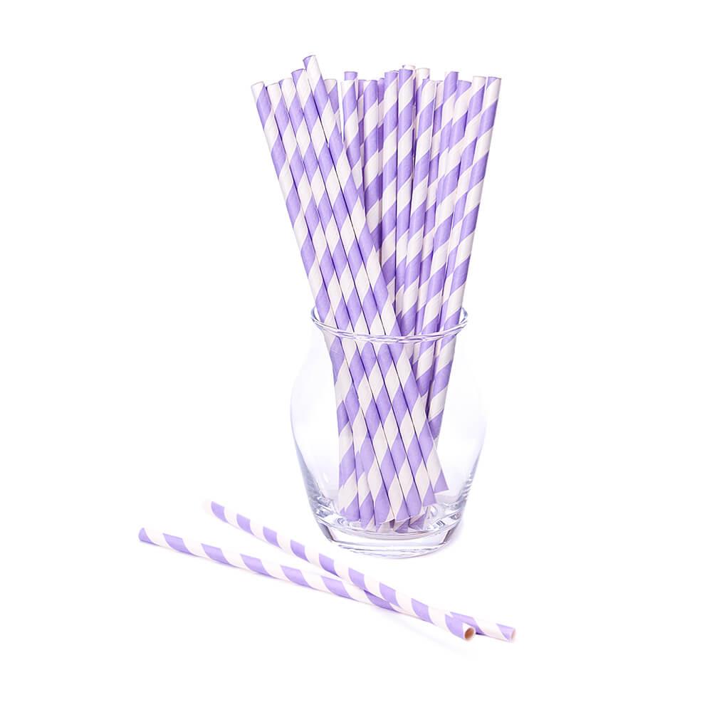 Paper 7.75-Inch Drinking Straws - Lavender Stripes: 25-Piece Pack