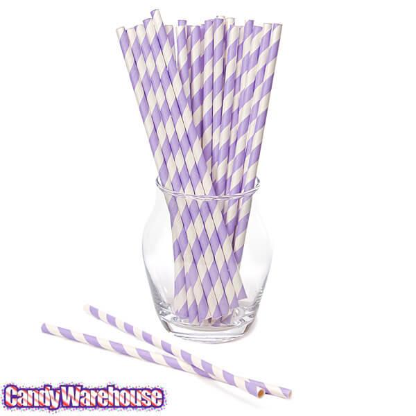 Paper 7.75-Inch Drinking Straws - Lavender Stripes: 25-Piece Pack