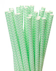 Paper 7.75-Inch Drinking Straws - Mint Green Chevron Stripes: 25-Piece Pack - Candy Warehouse