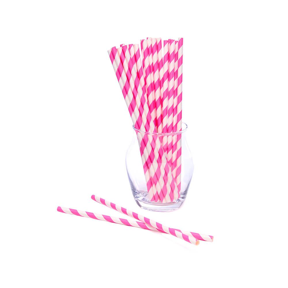 Paper 7.75-Inch Drinking Straws - Pink Stripes: 25-Piece Pack - Candy Warehouse