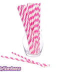 Paper 7.75-Inch Drinking Straws - Pink Stripes: 25-Piece Pack - Candy Warehouse