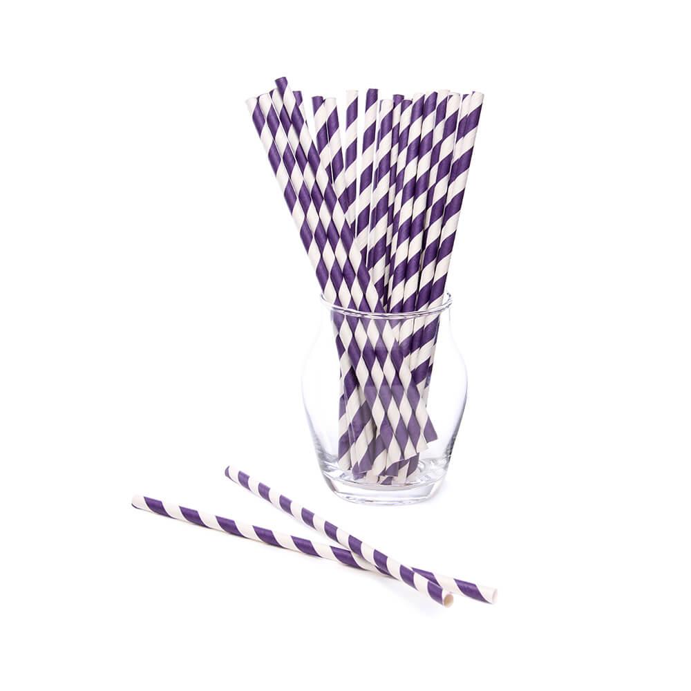 Paper 7.75-Inch Drinking Straws - Purple Stripes: 25-Piece Pack