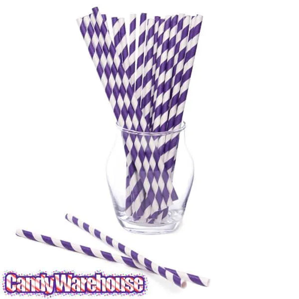 Paper 7.75-Inch Drinking Straws - Purple Stripes: 25-Piece Pack