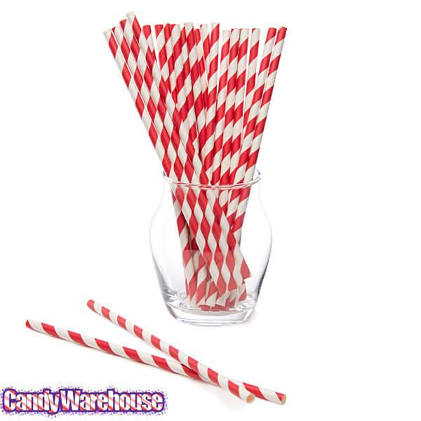 Paper 7.75-Inch Drinking Straws - Red Stripes: 25-Piece Pack - Candy Warehouse