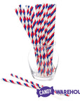 Paper 7.75-Inch Drinking Straws - Red White and Blue Stripes: 25-Piece Pack - Candy Warehouse