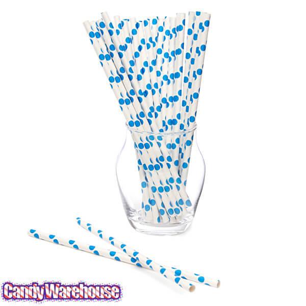 Paper 7.75-Inch Drinking Straws - Royal Blue Polka Dots: 25-Piece Pack - Candy Warehouse