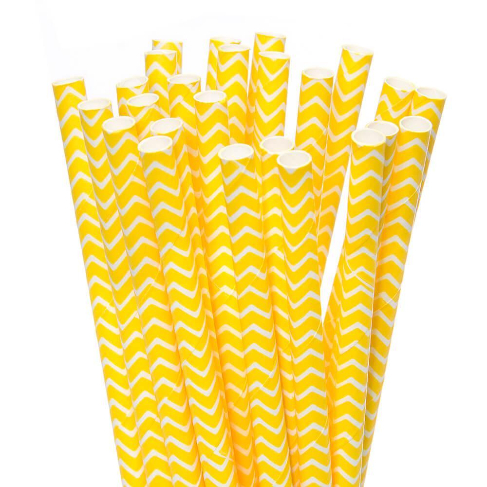 Paper 7.75-Inch Drinking Straws - Yellow Chevron Stripes: 25-Piece Pack