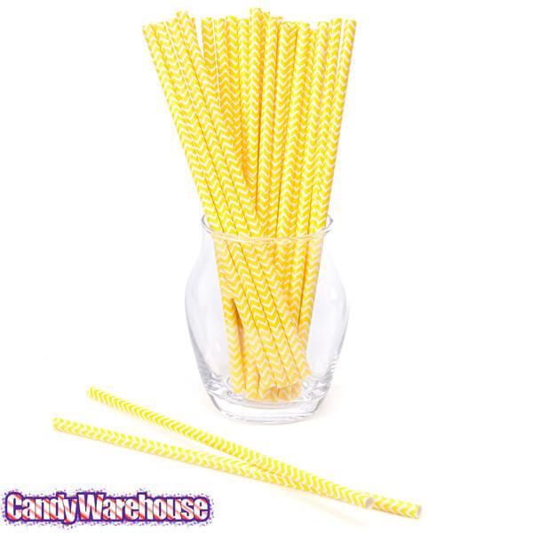 Paper 7.75-Inch Drinking Straws - Yellow Chevron Stripes: 25-Piece Pack