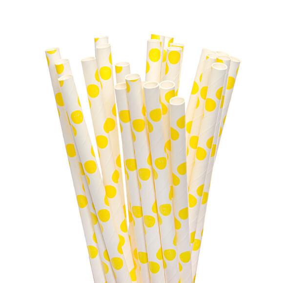 Paper 7.75-Inch Drinking Straws - Yellow Polka Dots: 25-Piece Pack