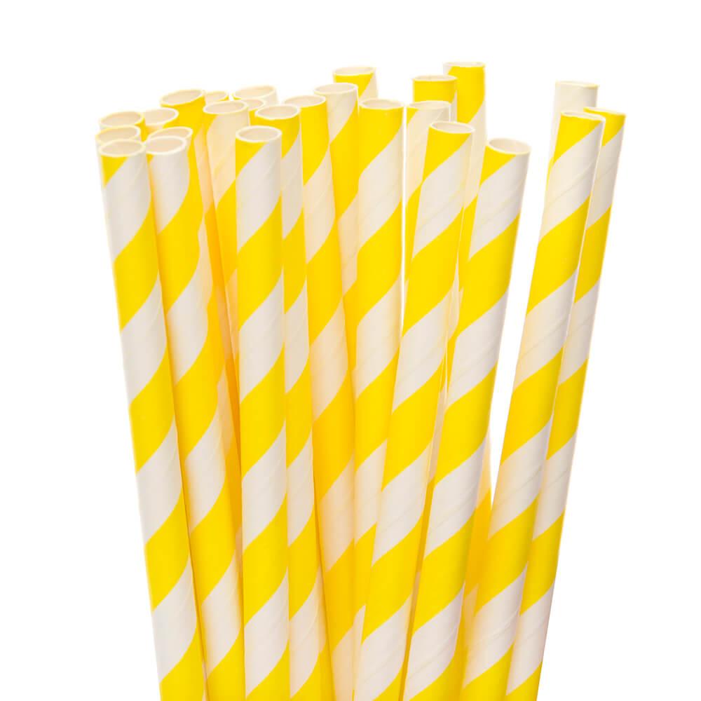 Paper 7.75-Inch Drinking Straws - Yellow Stripes: 25-Piece Pack - Candy Warehouse