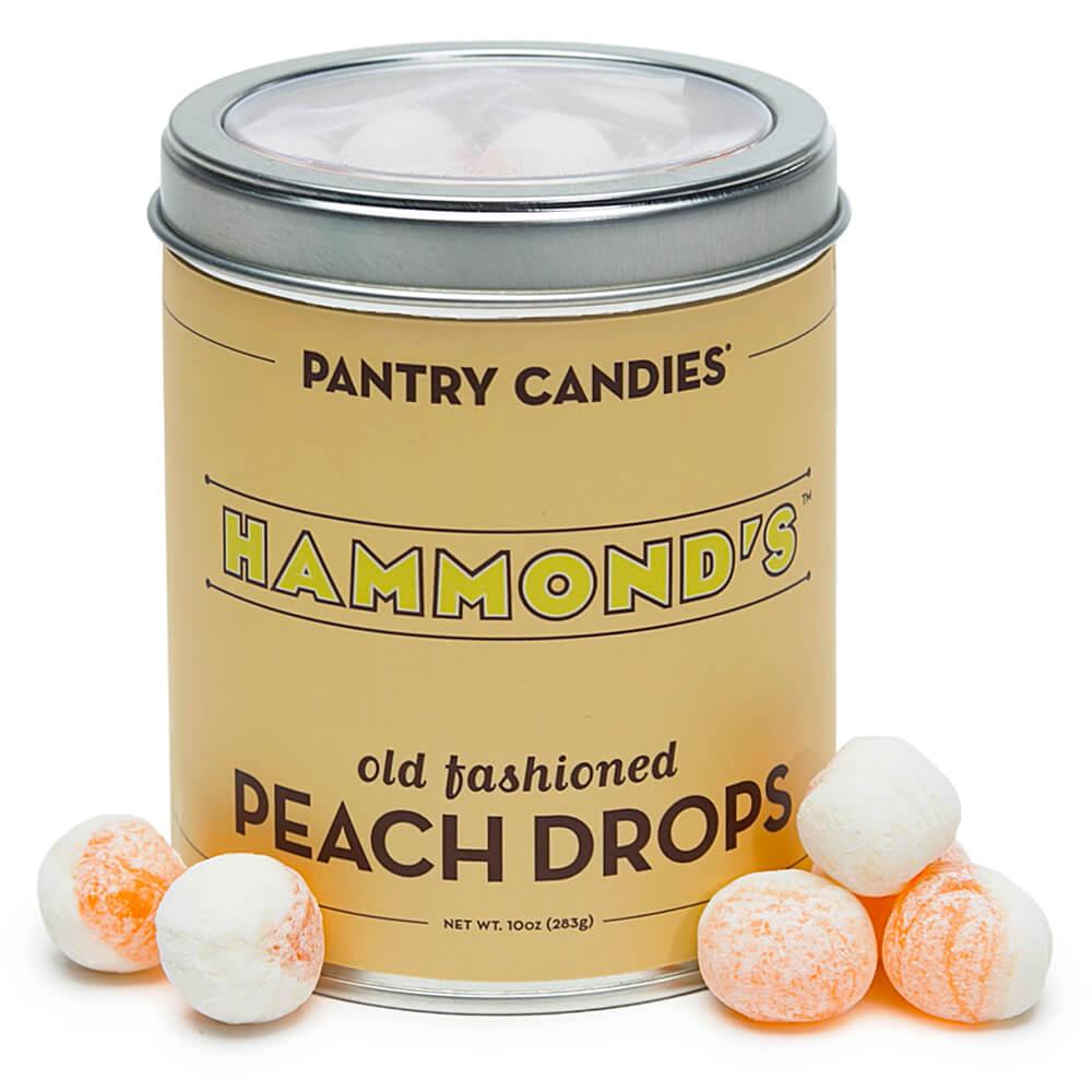 Peach Drops Hard Candy: 10-Ounce Tin - Candy Warehouse