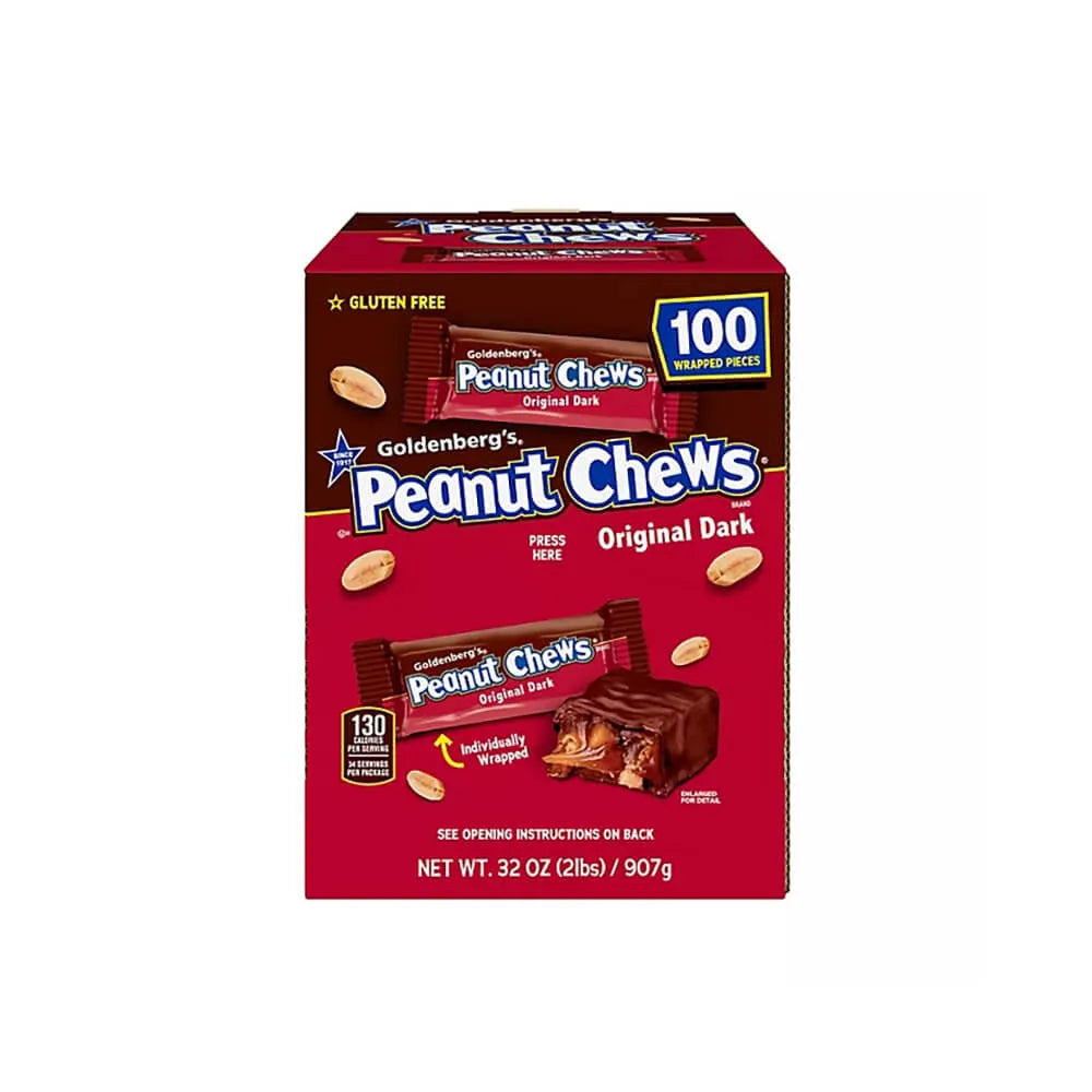 Peanut Chews Mini Size Candy Bars - Original Dark: 100-Piece Box - Candy Warehouse