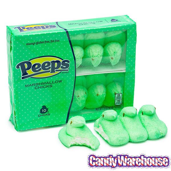 Peeps Marshmallow Chicks Candy - Green: 10-Piece Pack - Candy Warehouse