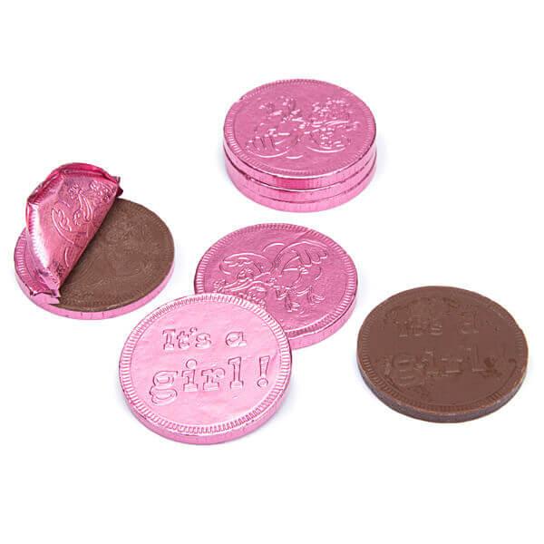 Pink Foiled Baby Girl Milk Chocolate Coins: 1LB Bag - Candy Warehouse