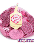 Pink Foiled Baby Girl Milk Chocolate Coins: 1LB Bag