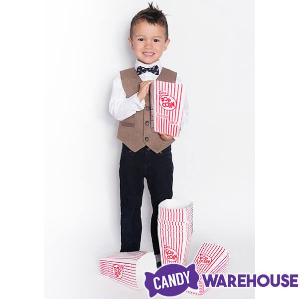 Popcorn Cups - Retro Red and White Striped Rectangular Popcorn Boxes - 1.5 Ounce: 25-Piece Box - Candy Warehouse