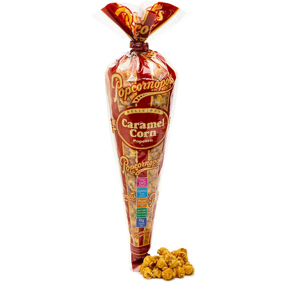 Popcornopolis Caramel Corn Popcorn 10-Ounce Cone - Candy Warehouse