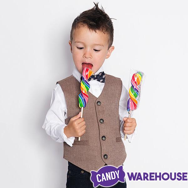 Rainbow Swirl 2.5-Ounce Corkscrew Twist Lollipops: 12-Piece Display - Candy Warehouse