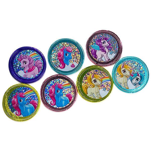 Rainbow Unicorn Foiled Milk Chocolate Coins in Mesh Bags: 18-Piece Box - Candy Warehouse