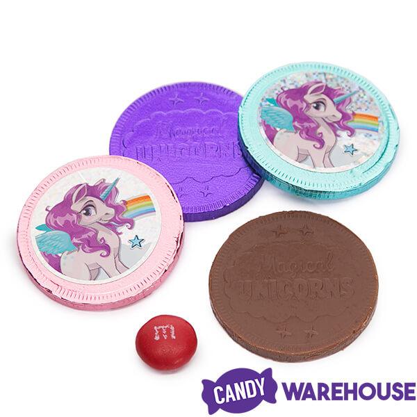 Rainbow Unicorn Foiled Milk Chocolate Coins in Mesh Bags: 18-Piece Box ...