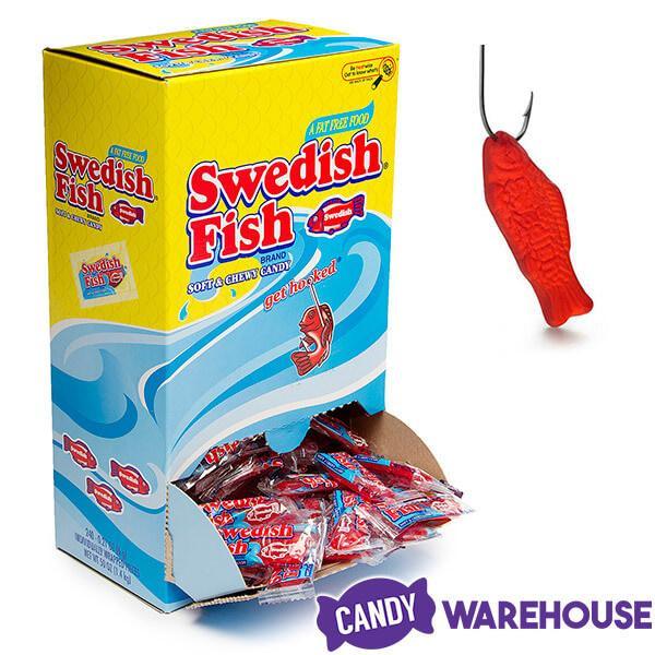 Red Swedish Fish Candy - Wrapped: 240-Piece Box - Candy Warehouse