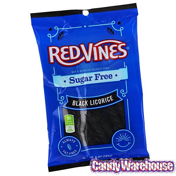 Red Vines Sugar Free Licorice Twists 5-Ounce Bags - Black Licorice: 12-Piece Box - Candy Warehouse