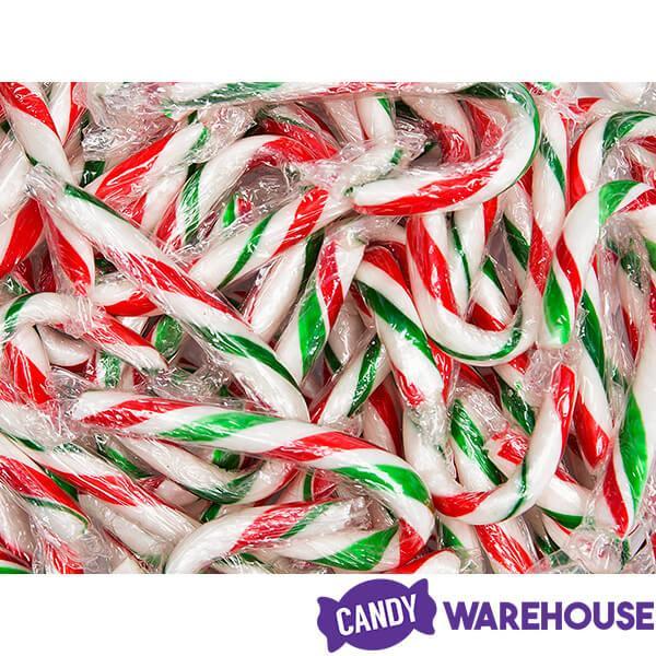 Red, White, and Green Peppermint Mini Candy Canes: 200-Piece Tub - Candy Warehouse