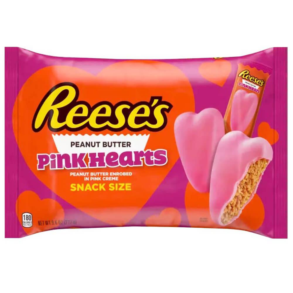 Reese&#39;s Peanut Butter Filled Pink Chocolate Hearts: 15-Piece Bag - Candy Warehouse