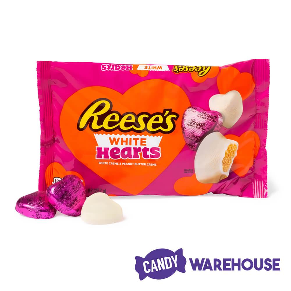 Reese's Pink Foiled White Creme Peanut Butter Hearts: 9.1-Ounce Bag - Candy Warehouse