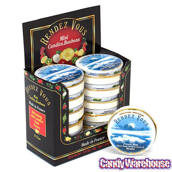 Rendez Vous Mini Bon Bons Tins - French Mint: 12-Piece Box - Candy Warehouse