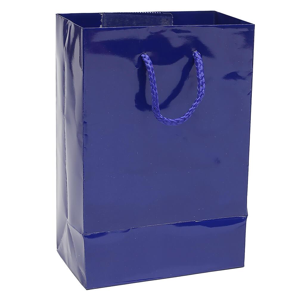 Royal Blue Glossy Candy Bags with Handles - Small: 12-Piece Pack - Candy Warehouse