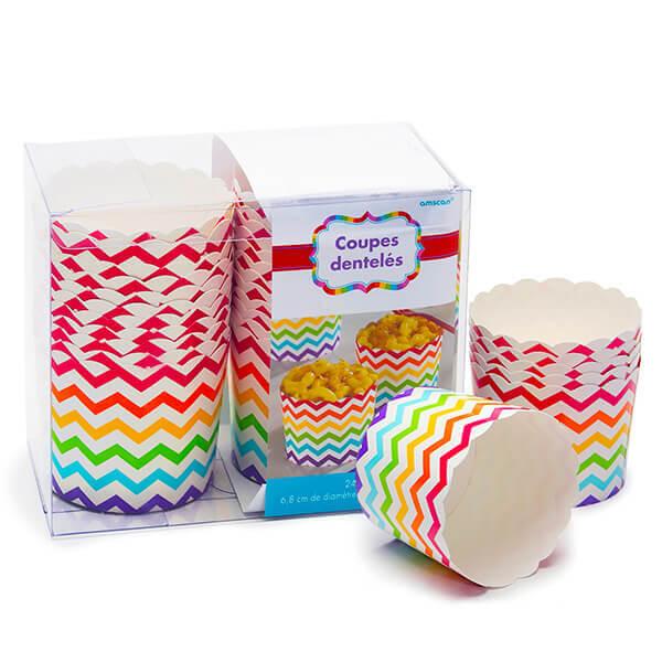 Scalloped Paper Candy Cups - Rainbow Chevron: 24-Piece Pack - Candy Warehouse