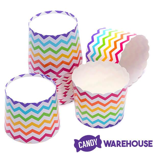 Scalloped Paper Candy Cups - Rainbow Chevron: 24-Piece Pack - Candy Warehouse