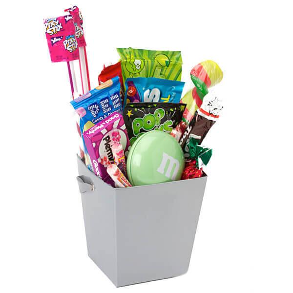 Silver Cardboard Buckets with Ribbon Handles: 6-Piece Set - Candy Warehouse