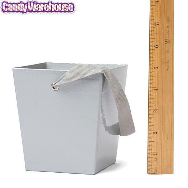 Silver Cardboard Buckets with Ribbon Handles: 6-Piece Set - Candy Warehouse