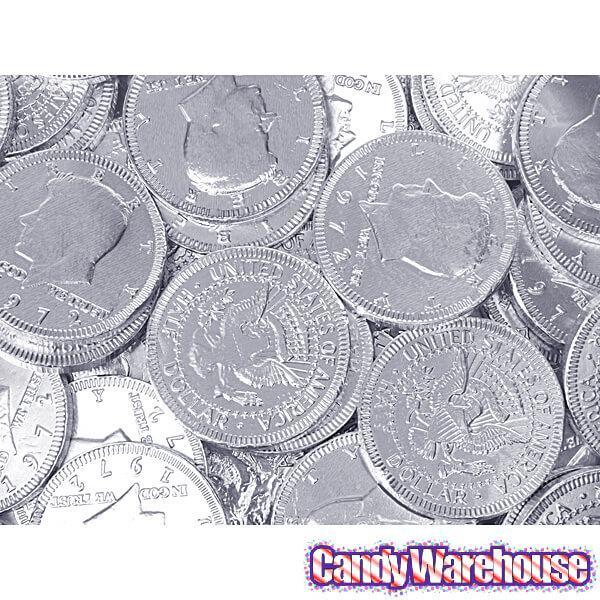 Silver Foiled Milk Chocolate Coins: 1LB Bag - Candy Warehouse