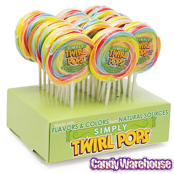 Simply Twirl Pops 1.5-Ounce Natural Swirl Suckers - Rainbow: 24-Piece Display - Candy Warehouse