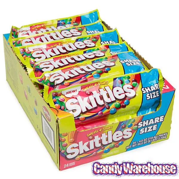 Skittles Candy King Size Packs - Sweets and Sours: 24-Piece Box – Candy ...