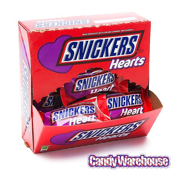 Snickers Valentine Heart Candy Bars: 24-Piece Box - Candy Warehouse