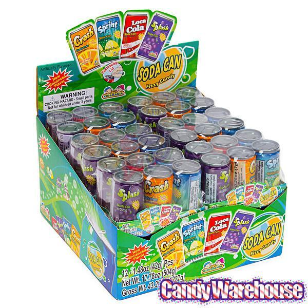 Soda Pop Fizzy Candy Cans Six-Packs: 12-Piece Box - Candy Warehouse