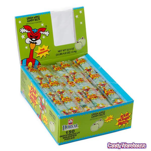 Sour Power Belts - Green Apple: 150-Piece Box | Candy Warehouse