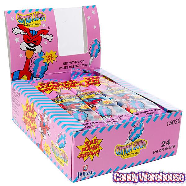 Sour Power Straws Cotton Candy Packs: 24-Piece Box - Candy Warehouse