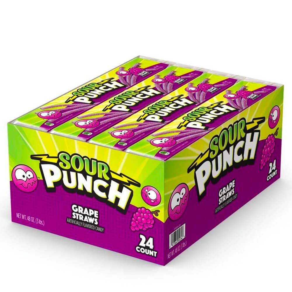 Sour Punch Straws 2-Ounce Packs - Grape: 24-Piece Box - Candy Warehouse